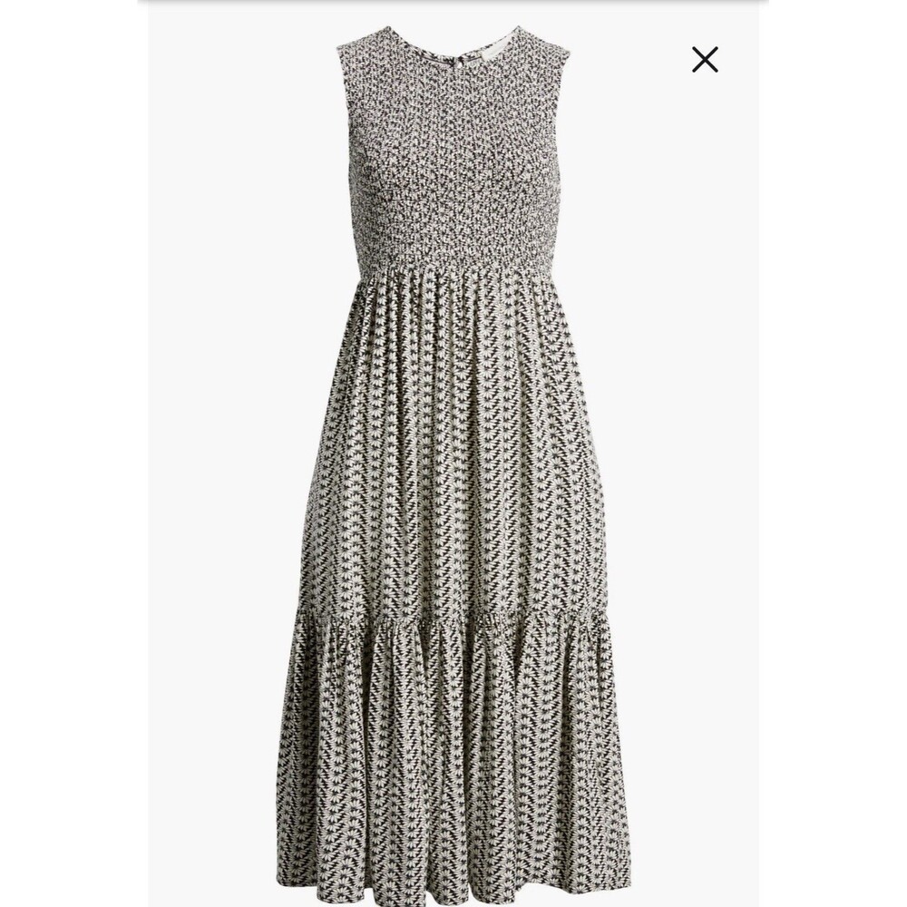 Treasure & Bond Boho Smocked Stretch Sz L Midi Dress Coastal Cottagecore Modest - Picture 8 of 16